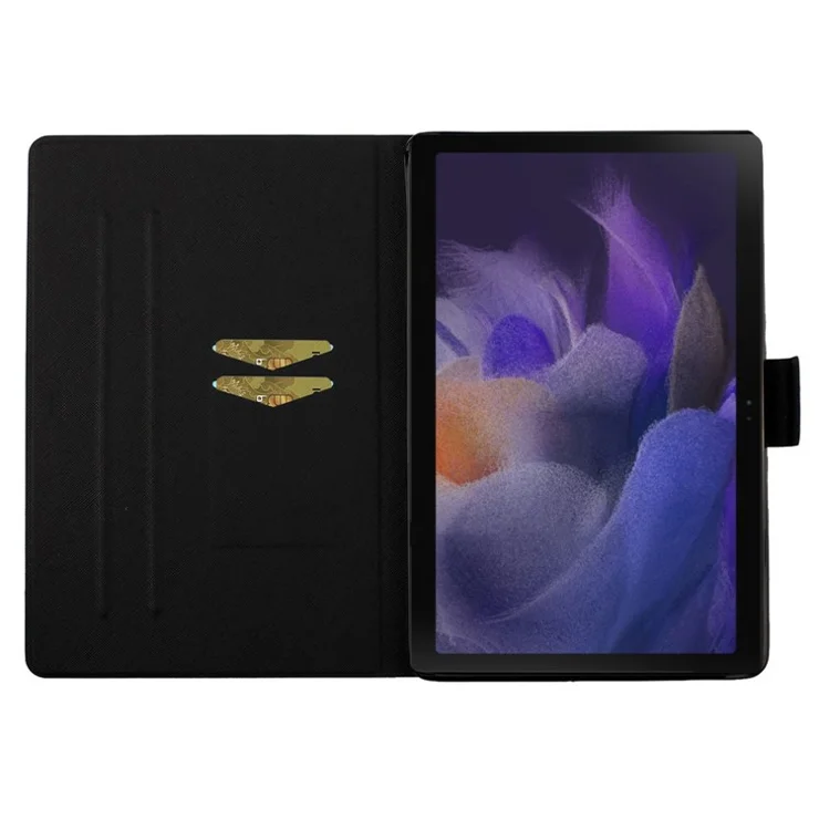 For Samsung Galaxy Tab A9+ Leather Case Card Holder Pattern Smart Tablet Cover - White / Blue Flower