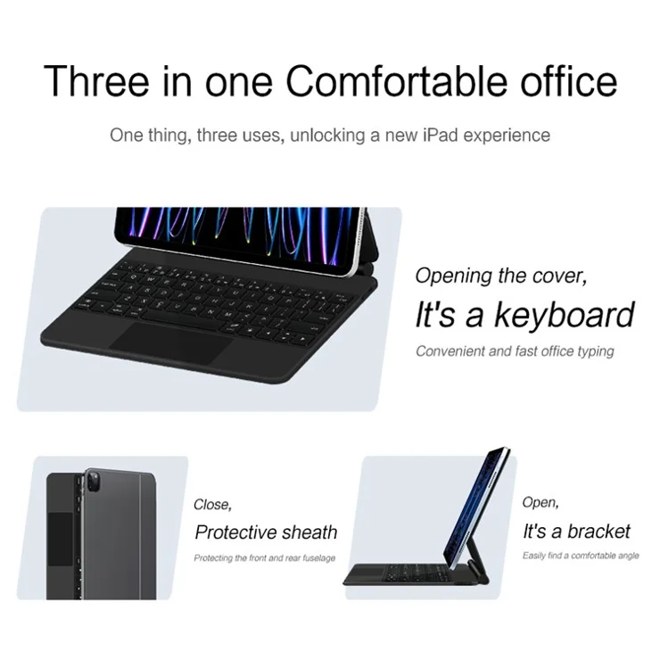 For iPad Pro 11 (2020) / (2021) / (2022) / (2018) / Air (2022) / (2020) Magnetic Floating Bluetooth-compatible Keyboard + Leather Tablet Case - White