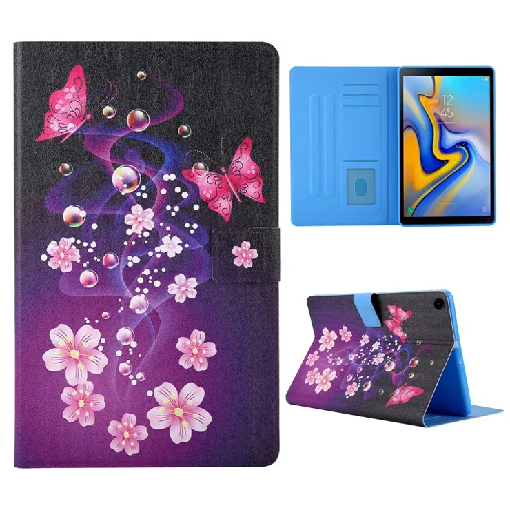 For Samsung Galaxy Tab A9+ X210 / 215 / X216B Leather Pattern Case Flip Stand Smart Tablet Cover - Pink Butterflies
