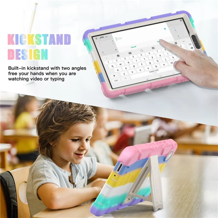For Samsung Galaxy Tab A9 Tablet Case Anti-drop Kickstand PC+Silicone Protective Cover - Colorful Pink