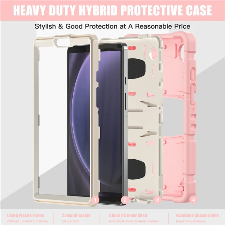 For Samsung Galaxy Tab A9 Tablet Case Anti-drop Kickstand PC+Silicone Protective Cover - Cherry Blossoms Pink