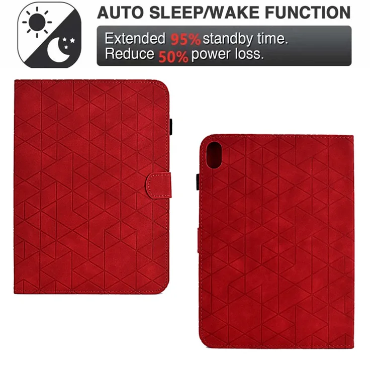 For iPad (2025) / 10.9 (2022) Case Card Slot Pattern Imprinted PU Leather Tablet Cover - Red