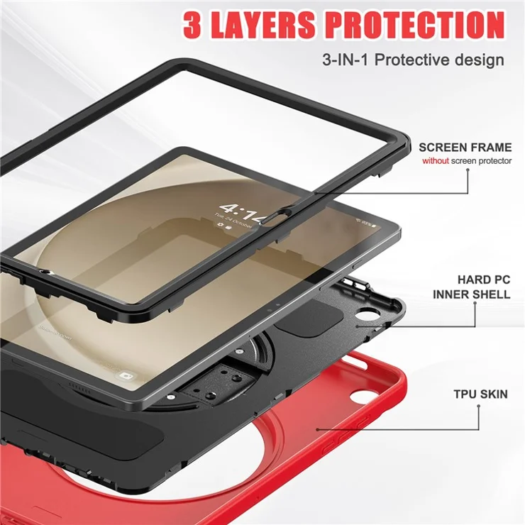 For Samsung Galaxy Tab A9+ Kickstand Back Cover PC+TPU Tablet Case - Red