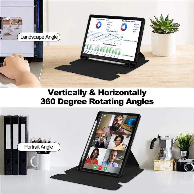 For Samsung Galaxy Tab A8 10.5 (2021) / (2022) Case Rotary Stand Tablet Cover with Bluetooth-compatible Keyboard - Black