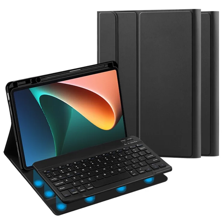 For Xiaomi Pad 5 Leather Stand Tablet Case with Detachable Magnetic Wireless Keyboard (Without Touchpad)