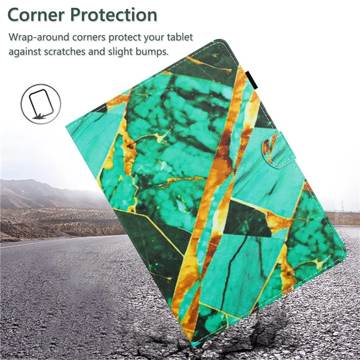 For iPad Pro 11 (2018) / (2020) / (2021) / (2022) / iPad Air (2020) / (2022) Case PU Leather Smart Cover - Gold+Green Marble