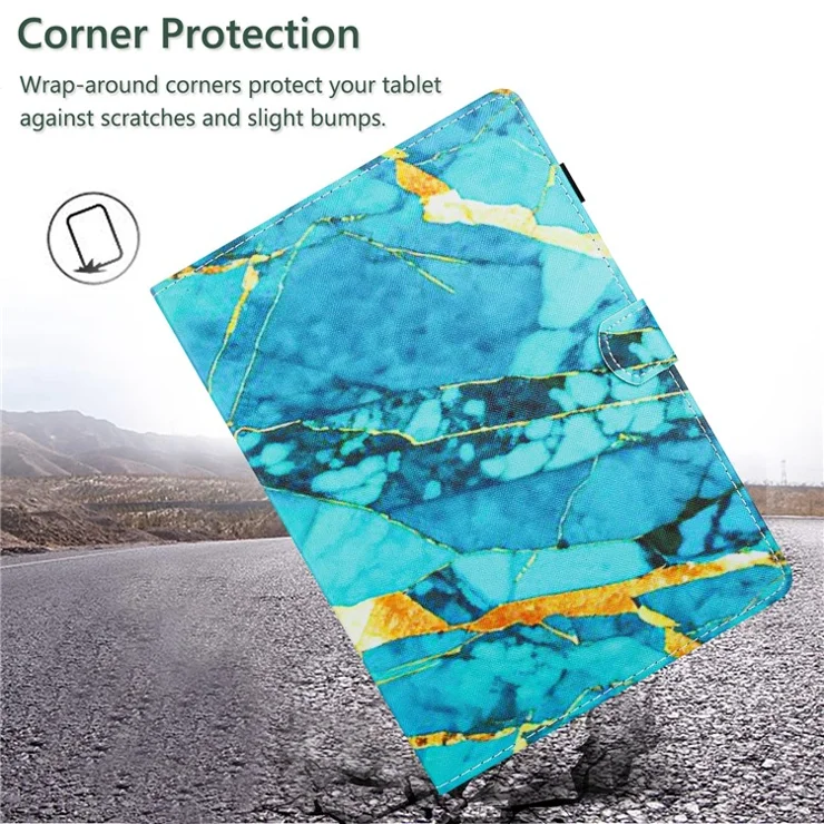 For Amazon Fire HD 10 Plus (2021) Smart Case PU Leather Pattern Dropproof Cover - Gold+Blue Marble