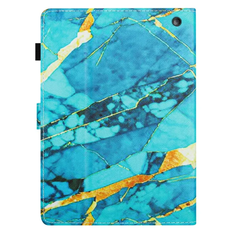 For Amazon Fire HD 8 (2020) / (2022) Case PU Leather Stand Pattern Tablet Cover - Gold+Blue Marble