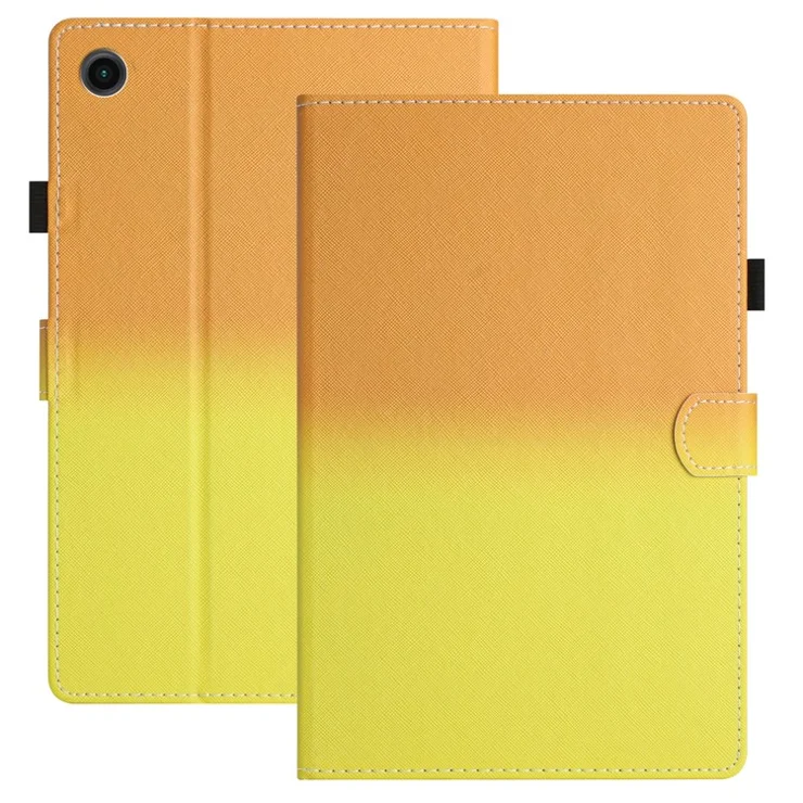 For Samsung Galaxy Tab A9 Leather Case Gradient Color Stand Tablet Cover with Card Slots - Orange / Yellow