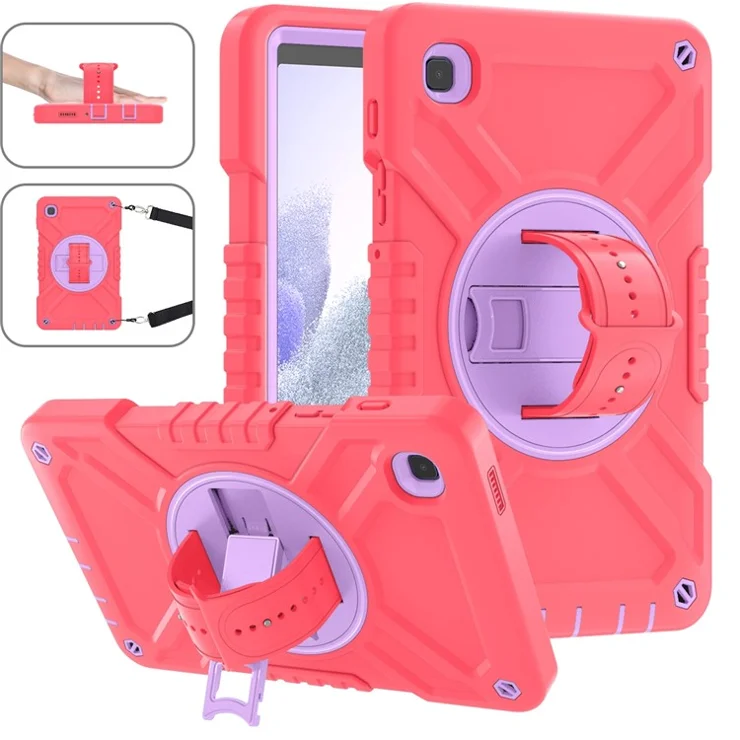 X-Shaped Series for Samsung Galaxy Tab A7 Lite 8.7-inch Tablet Case PC+Silicone Rotatable Kickstand Cover - Red+Purple