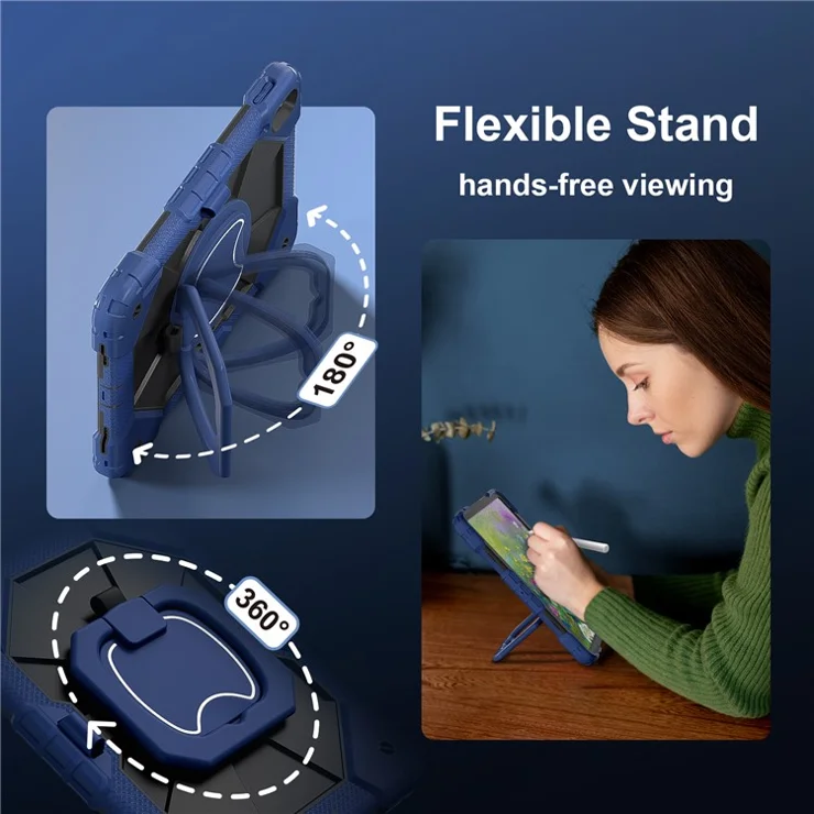 C3 for iPad (2025) / 10.9 (2022) Case Contrast Color Silicone+PC Kickstand Anti-Drop Tablet Cover - Navy Blue+Black