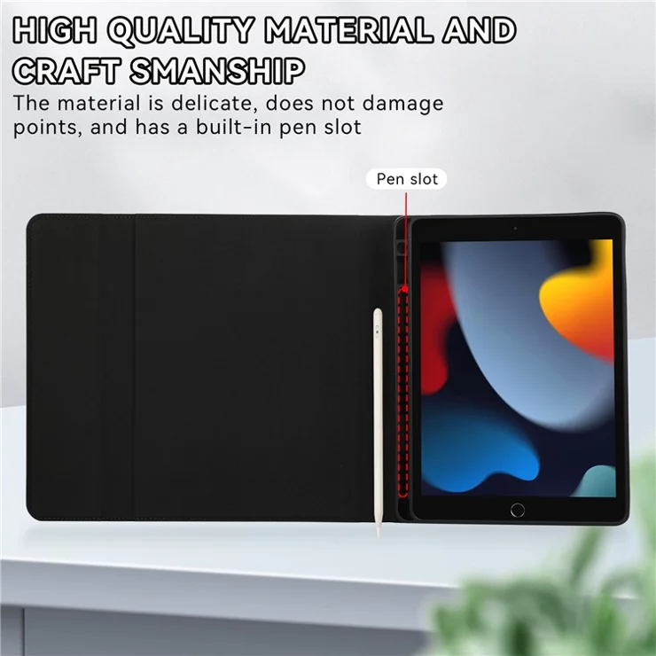 For iPad Air (2013) / Air 2 / 9.7-inch (2017) / (2018) Bluetooth-compatible Keyboard Leather Case Stand with Pen Slot - Black