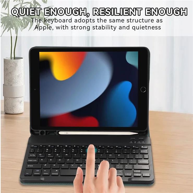 For iPad Air (2013) / Air 2 / 9.7-inch (2017) / (2018) Bluetooth-compatible Keyboard Leather Case Stand with Pen Slot - Green