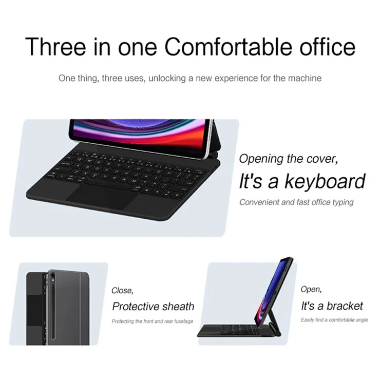 For Samsung Galaxy Tab S10 FE / S10 / S9 FE / S9 / S8 / S7 Magnetic Floating Bluetooth-Compatible Keyboard + Leather Tablet Case