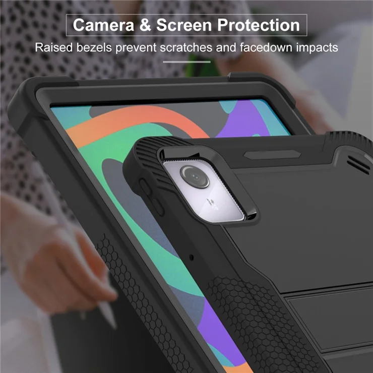 For Lenovo Tab M11 / Xiaoxin Pad 11 2024 Case Silicone + PC Impact Protective Tablet Cover Kickstand - Navy Blue+Yellowgreen