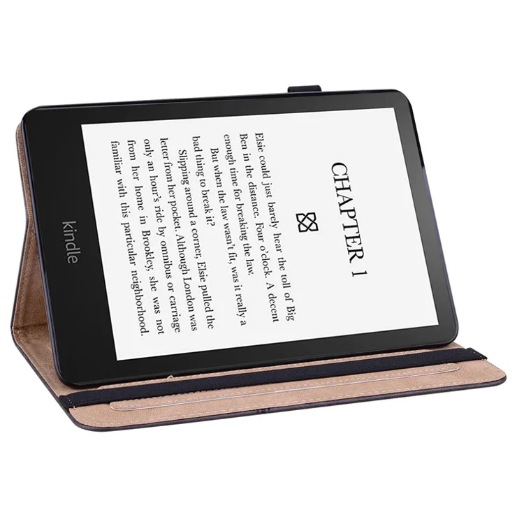 For Amazon Kindle Paperwhite (2024) Case PU Leather Line Imprinted Cover with Elastic Band - Black