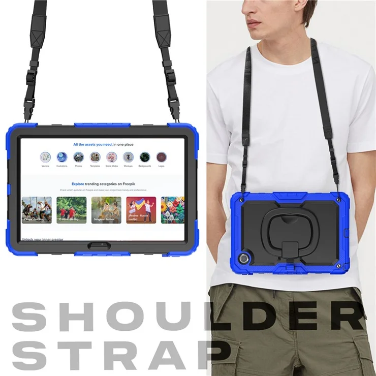 For Lenovo Tab M11 / Xiaoxin Pad 11 2024 TB-330FU / TB-331FC Case Kickstand PC+Silicone Tablet Cover with Strap - Dark Blue
