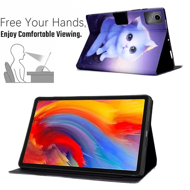 A2 For Lenovo Tab M11 / Xiaoxin Pad 11 2024 Leather Case Pattern Printed Card Slots Tablet Cover - Cat