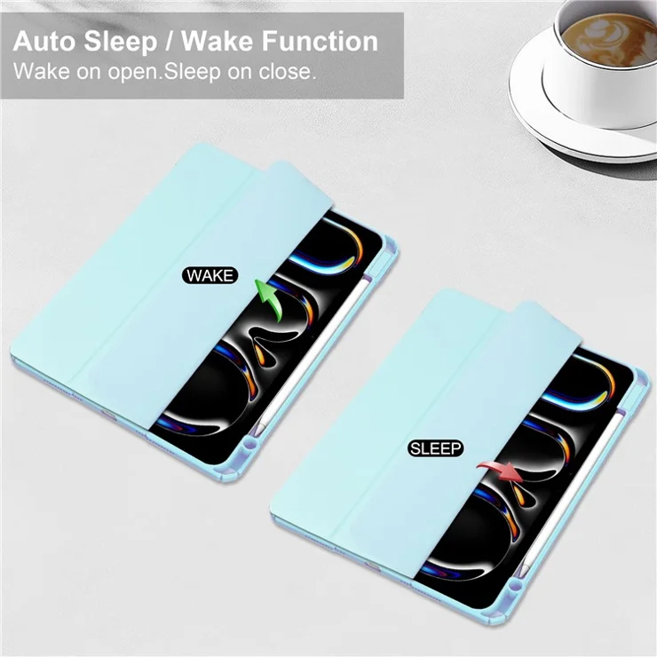 For iPad Pro 11 (2024) Case PU Leather+TPU+Acrylic Clear Tablet Cover with Pen Slot - Baby Blue