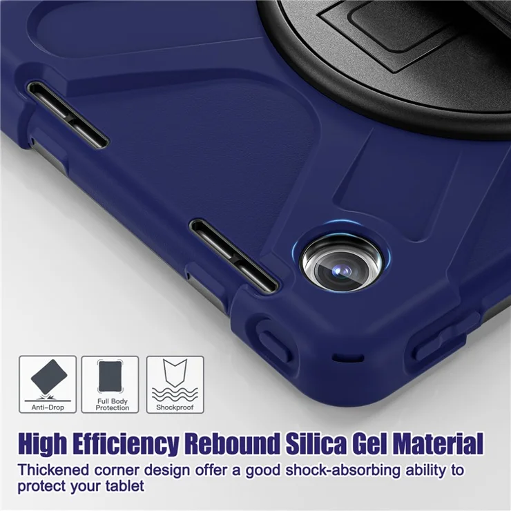 For Lenovo Tab M11 TB-330FU / 331FC / Xiaoxin Pad 11 2024 Case Hand Strap Protective PC+Silicone Tablet Cover - Navy Blue