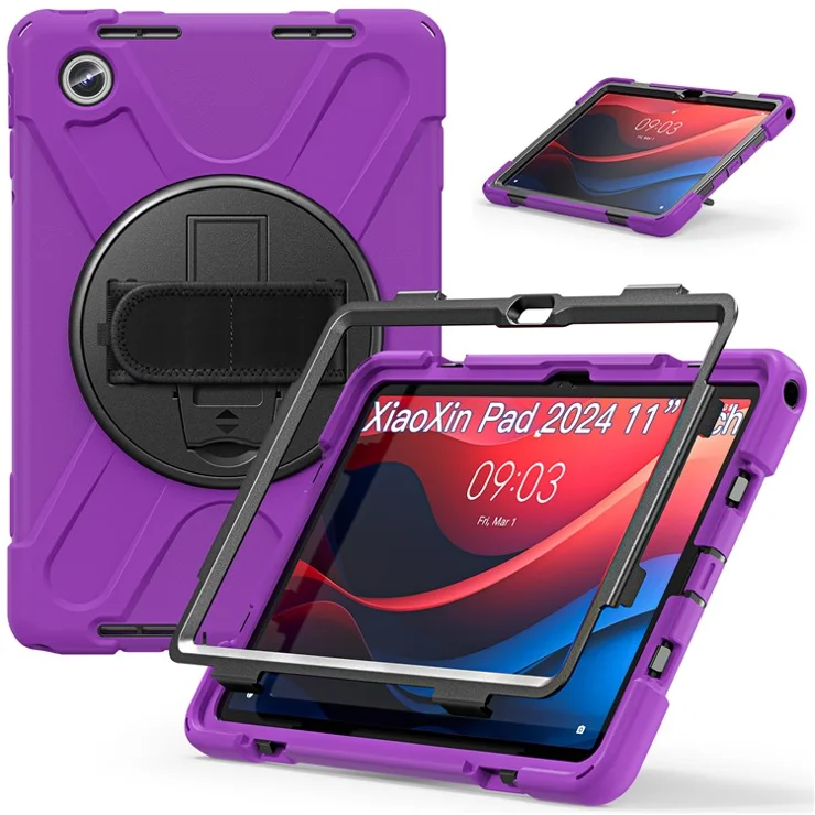 For Lenovo Tab M11 TB-330FU / 331FC / Xiaoxin Pad 11 2024 Case Hand Strap Protective PC+Silicone Tablet Cover - Purple