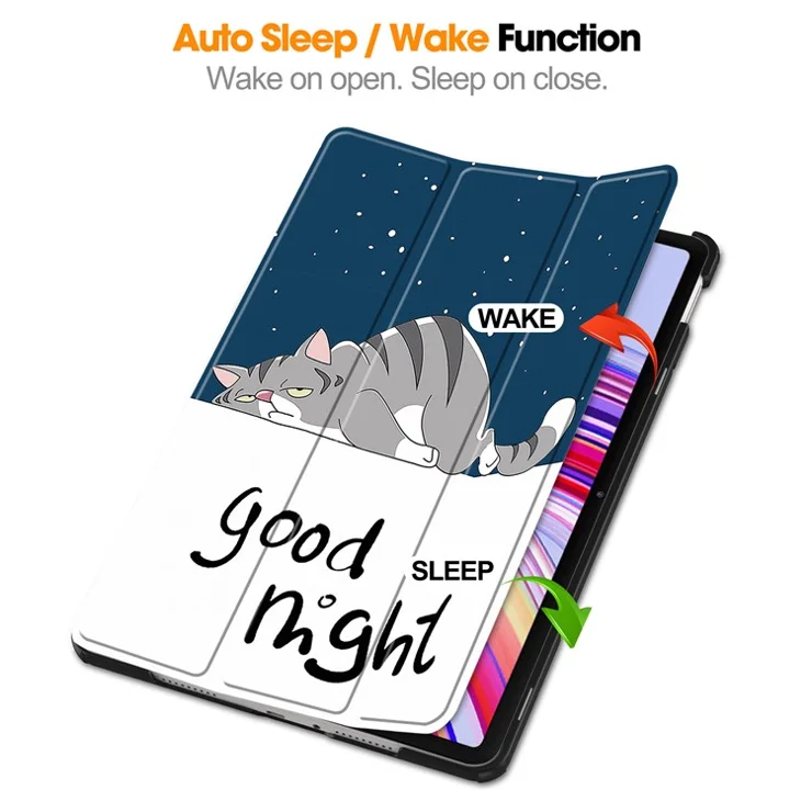 Tablet Case for Xiaomi Redmi Pad Pro / Pad Pro 5G / Xiaomi Poco Pad 4G Auto Wake / Sleep Trifold Stand Pattern Printed Leather Cover - Cat