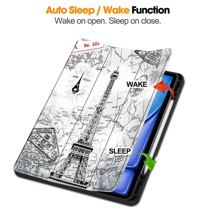 For iPad Air 13 (2025) / (2024) Case Pattern Printing Tri-Fold Stand Leather Cover with Pen Slot - Vintage Tower