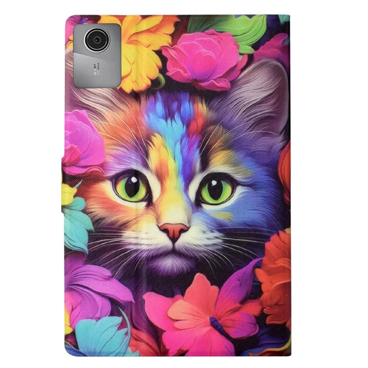 For Lenovo Tab M11 / Xiaoxin Pad 11 2024 Case Pattern Printing PU Leather Tablet Cover - Rose Cat