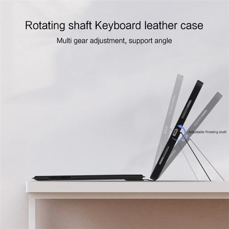 For iPad (2025) / 10.9 (2022) Leather Case + Bluetooth-Compatible Keyboard with Backlight Trackpad - Black