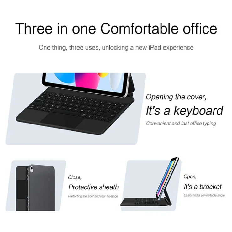 For iPad (2025) / 10.9 (2022) Magnetic Floating Bluetooth-Compatible Keyboard + Leather Tablet Case - Blackish Green
