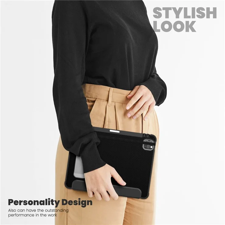 For iPad Pro 11-inch (2018) / (2022) / (2021) / (2020) / Air (2020) / (2022) Case Leather Tablet Cover with Pen Slot - Black