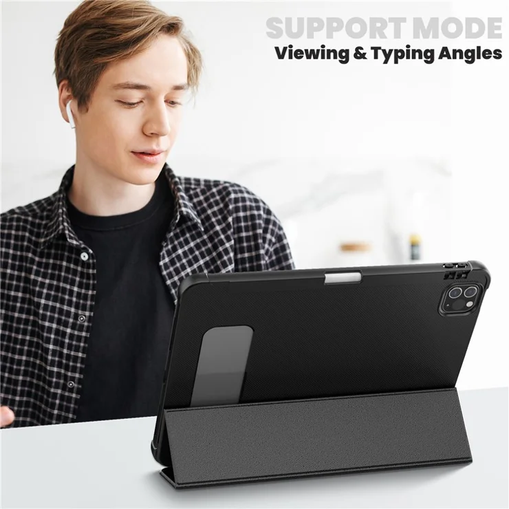 For iPad Pro 11-inch (2018) / (2022) / (2021) / (2020) / Air (2020) / (2022) Case Leather Tablet Cover with Pen Slot - Black