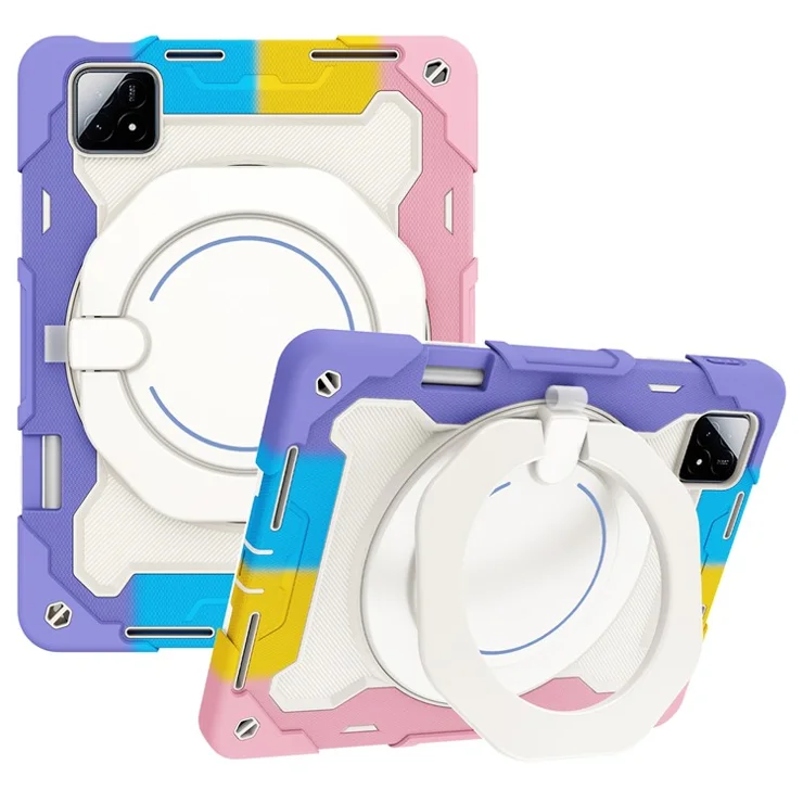 For Xiaomi Pad 6S Pro 12.4 Anti-drop Tablet Case PC+Silicone Cover with Kickstand - Colorful Pink