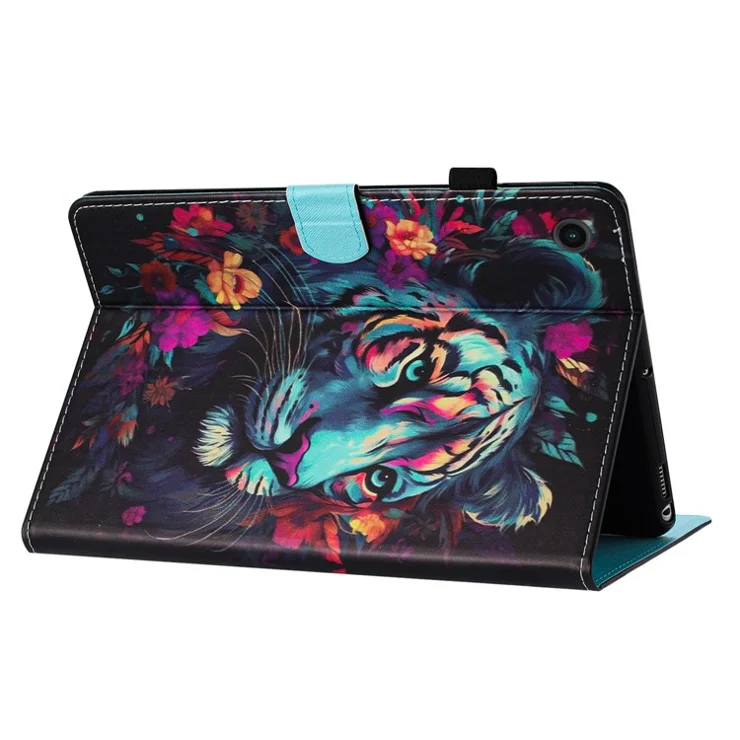 For Samsung Galaxy Tab A9 Wholesale Tablet Stand Cover PU Leather Shell Pattern Case with Card Slots - Tiger