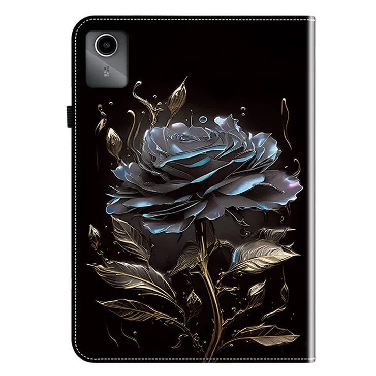 For Lenovo Tab M11 / Xiaoxin Pad 11 2024 Case Stand Function PU Leather Pattern Printed Tablet Cover - Black Rose
