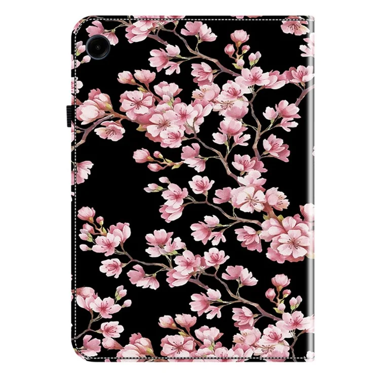 For Samsung Galaxy Tab A9 Case with Stand Leather Pattern Printed Tablet Cover - Plum Blossom