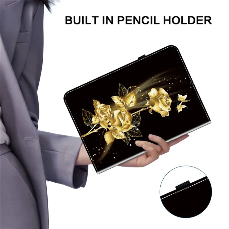 Tablet Case For iPad Air 11 (2025) / (2024) / Pro 11 (2018) / (2020) / (2021) / (2022) / Air (2022) / (2020) Pattern Printing - Gold Butterfly Rose