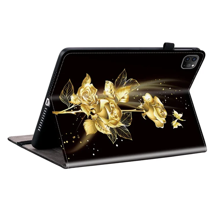 For iPad Pro 12.9 (2020) (2021) (2022) Wholesale Tablet Case Pattern Card Holder Protection Cover - Gold Butterfly Rose
