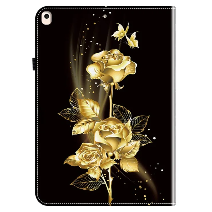 For iPad 10.2 (2021) / (2020) / (2019) Flip Case Pattern Printing Tablet Cover with Card Holder - Gold Butterfly Rose