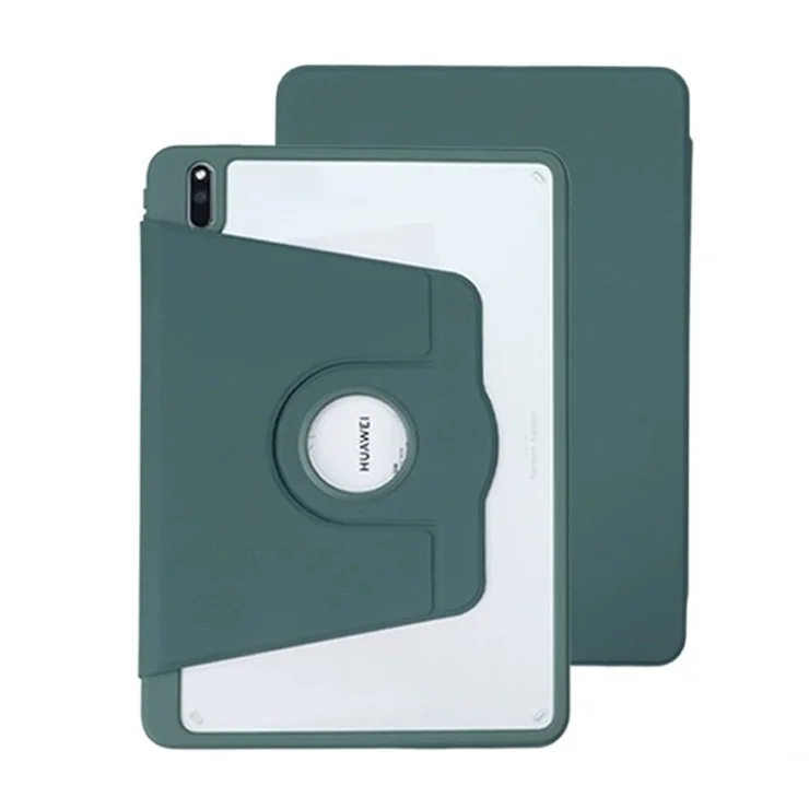 For Huawei MatePad Pro 10.8 (2021) Case Rotating Stand Tablet Leather Cover with Pencil Holder - Blackish Green