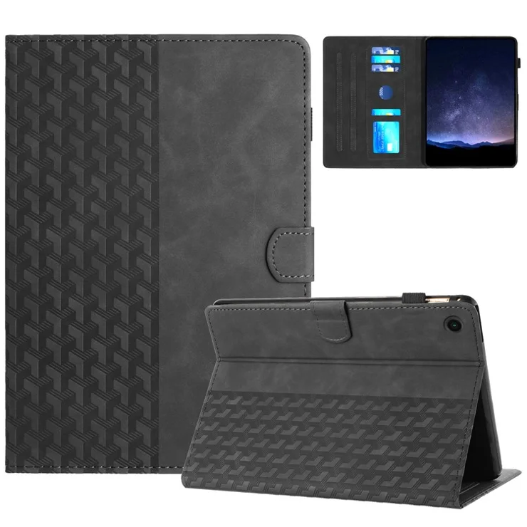 For Samsung Galaxy Tab A9 Tablet Case Imprinted PU Leather Drop-Proof Folding Stand Cover - Black