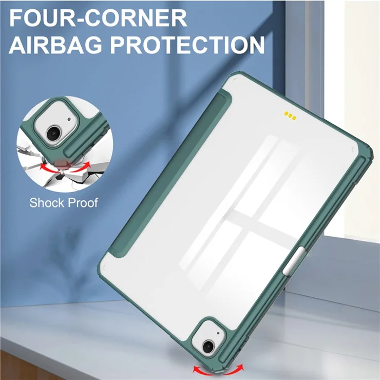 For iPad Air 13 (2025) / (2024) Case PU Leather Clear Acrylic Tablet Cover Support Auto Sleep / Wake - Green