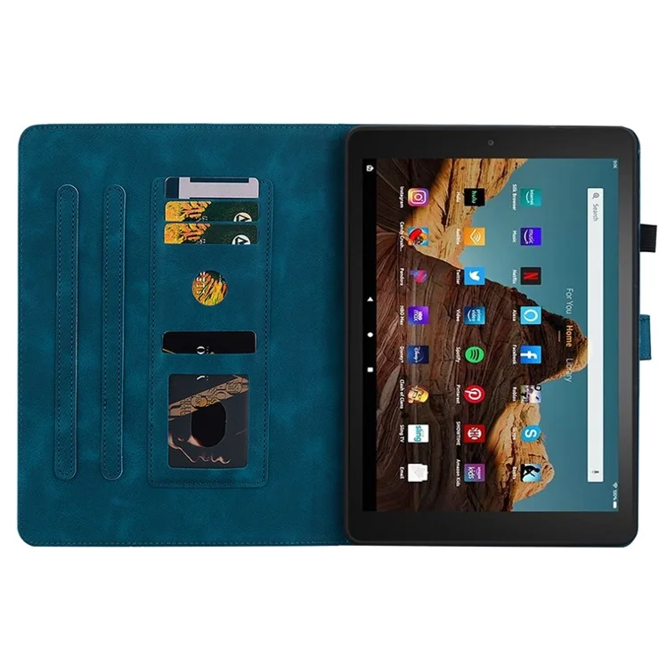 For Amazon Fire HD 10 (2023) Case with Card Slots Leather Tablet Cover Lily Flower - Blue