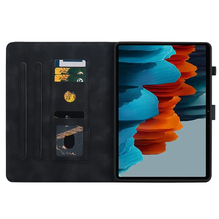 For Samsung Galaxy Tab S7 / S8 Case Flower Imprint PU Leather Drop-proof Tablet Cover - Black