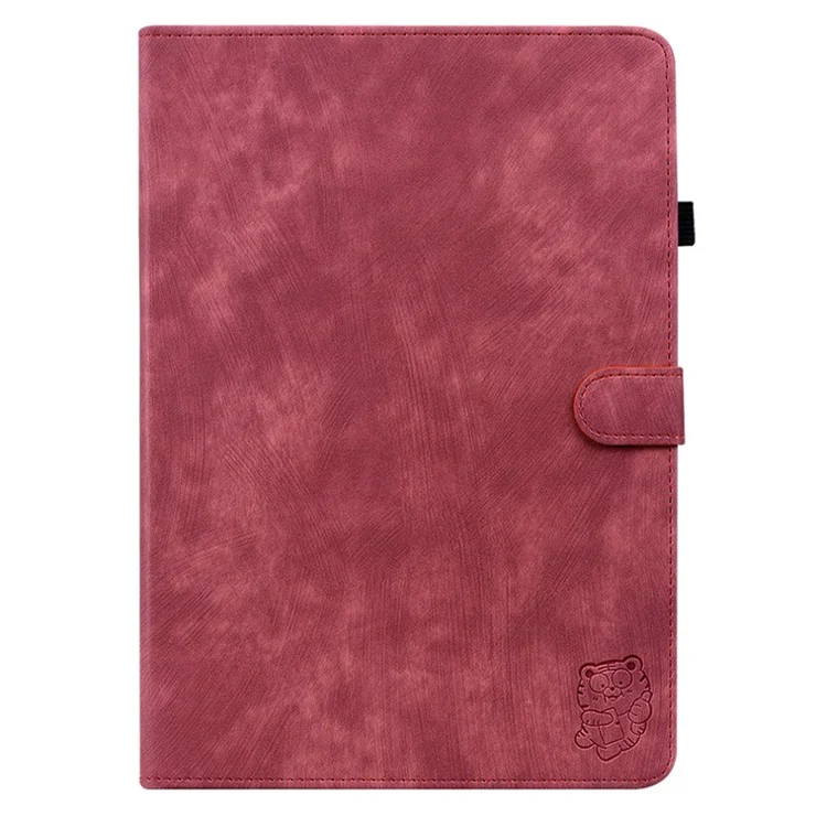 For iPad Air 13 (2025) / (2024) Case PU Leather Stand Tablet Shell Cute Cartoon Tiger Imprinted - Red