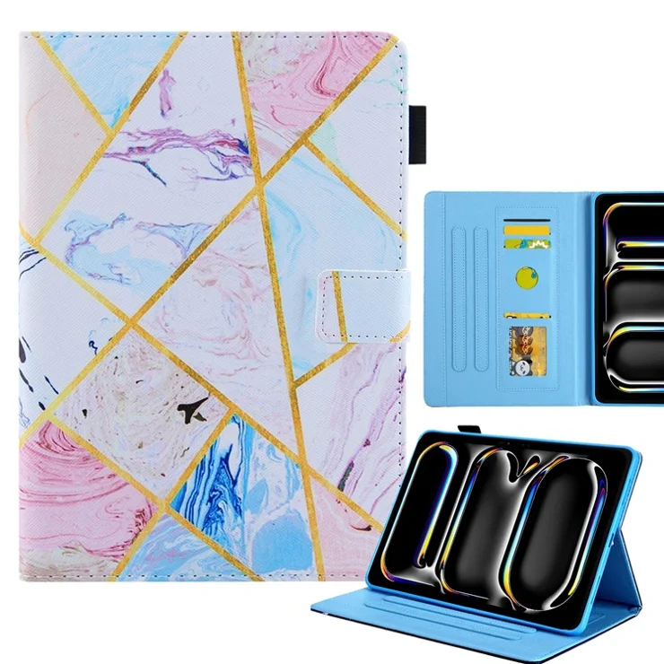 For iPad Pro 11 (2024) Case PU Leather Pattern Design Smart Tablet Cover - Geometric Marble Pattern