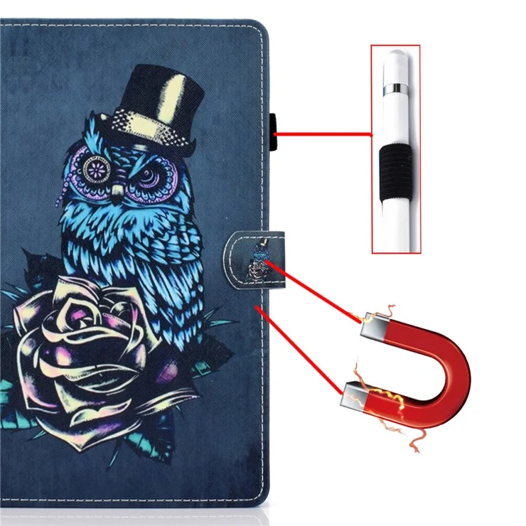 For iPad Pro 11 (2024) Case PU Leather+TPU Tablet Protective Cover Pattern Printing Full Protection Shell - Rose Owl