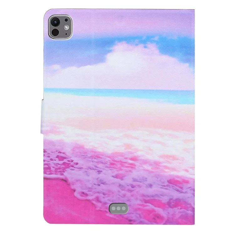 For iPad Pro 11 (2024) Case Pattern Leather Tablet Cover with Card Holder - Pink Beach