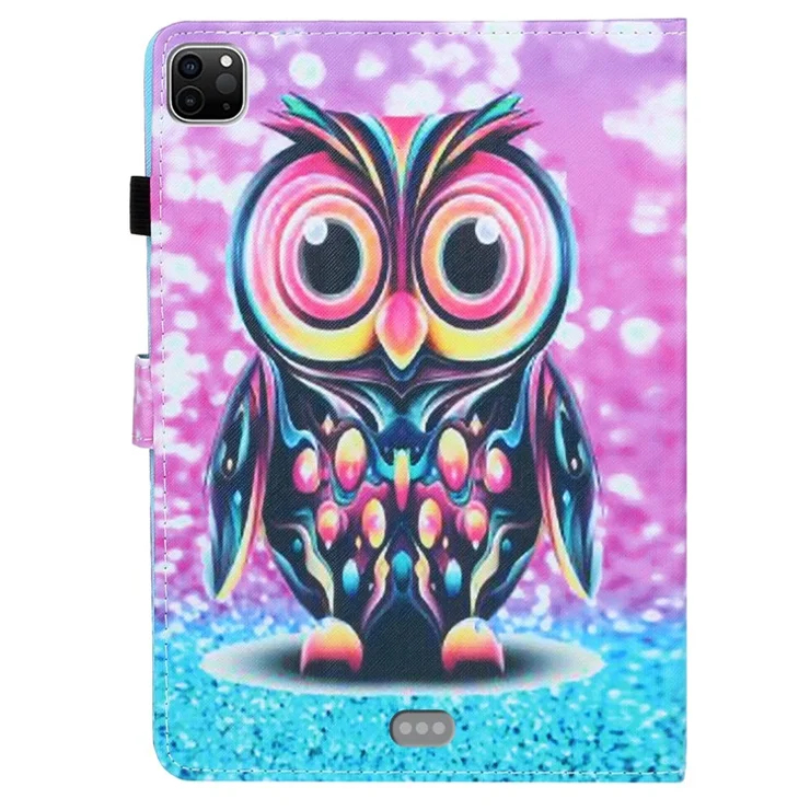 For iPad Pro 11 (2024) Case Pattern PU Leather Tablet Cover with Pencil Holder - Owl