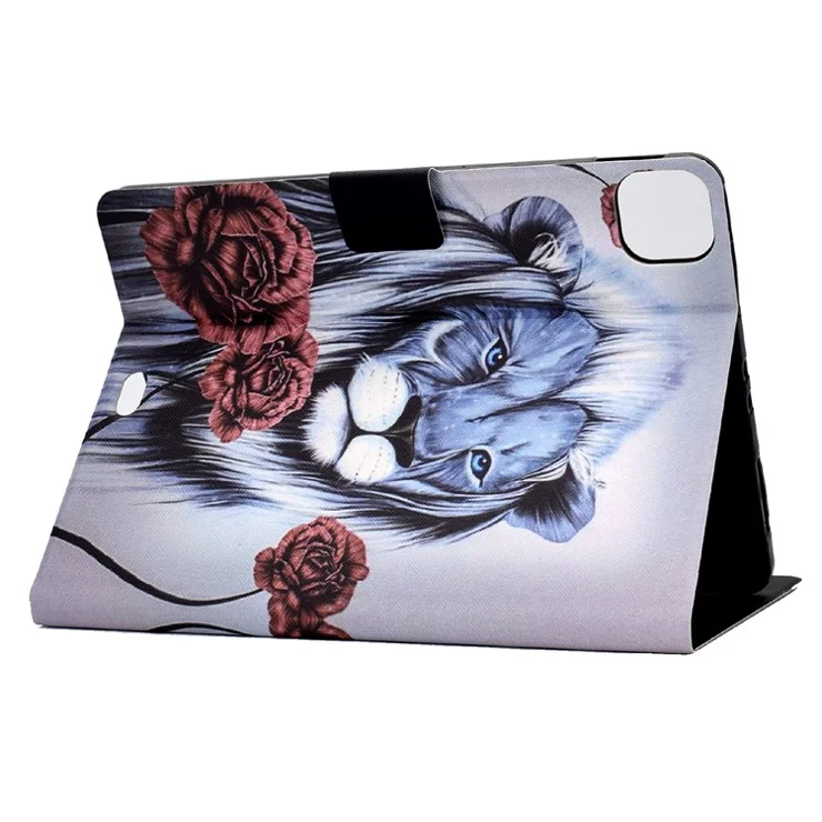 A1 For iPad Pro 11 (2024) Case Anti-Drop Card Holder Stand Leather Tablet Cover - Rose and Lion